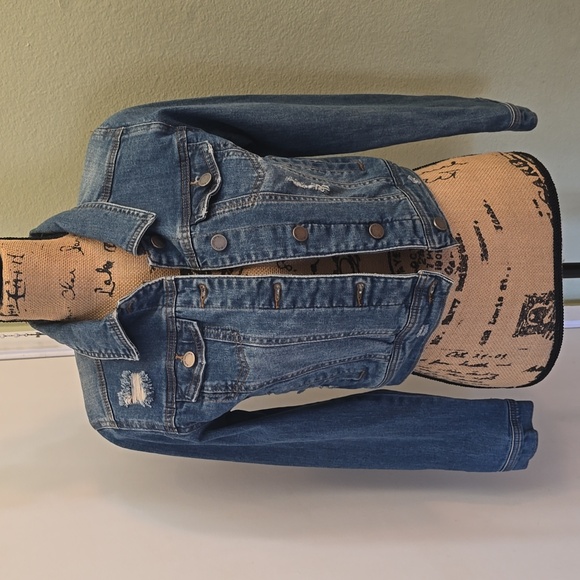 Distressed Crop Denim Jacket - Picture 1 of 3